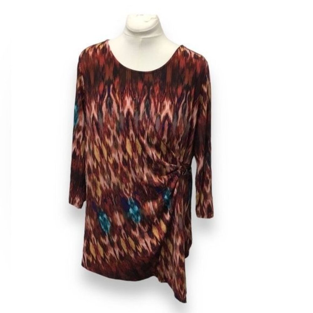 Cato Woman 3/4 Sleeve Asymmetric Ruched Side Tunic, Orange, size 18/20W